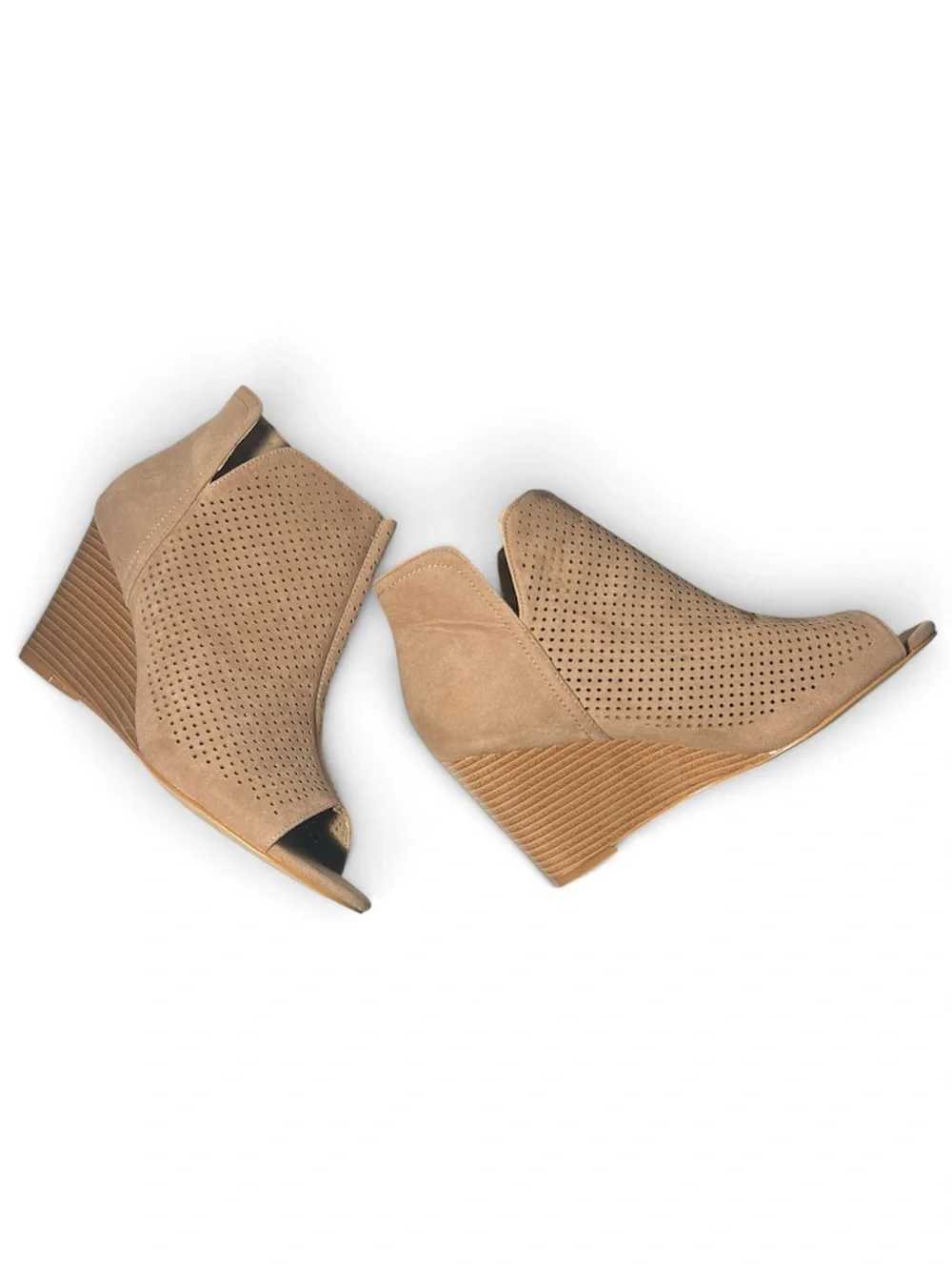 Journee Collection Taupe Mylee Wedge Peep-Toe Bootie Size 8